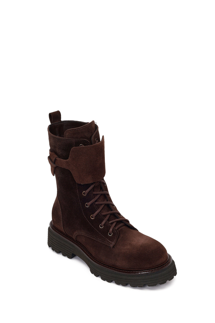 Woman Brown Lace-Up Zip Closure Suede Combat Boots