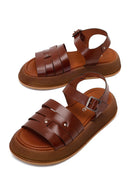 Woman Brown Buckled Thick-Soled Leather Sandal | Derimod