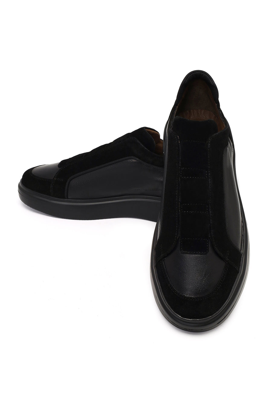 Men's Black Thick-Soled Leather Sneaker
