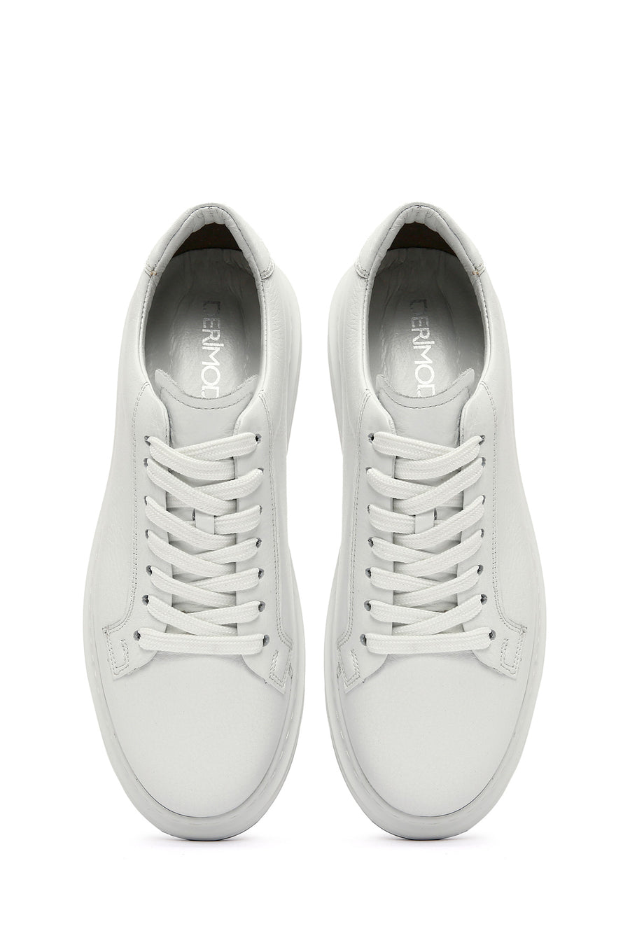 Erkek Beyaz Bağcıklı Deri Sneaker