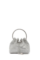 Women's Silver Long Chain Strap Stone Mini Evening Handbag | Derimod