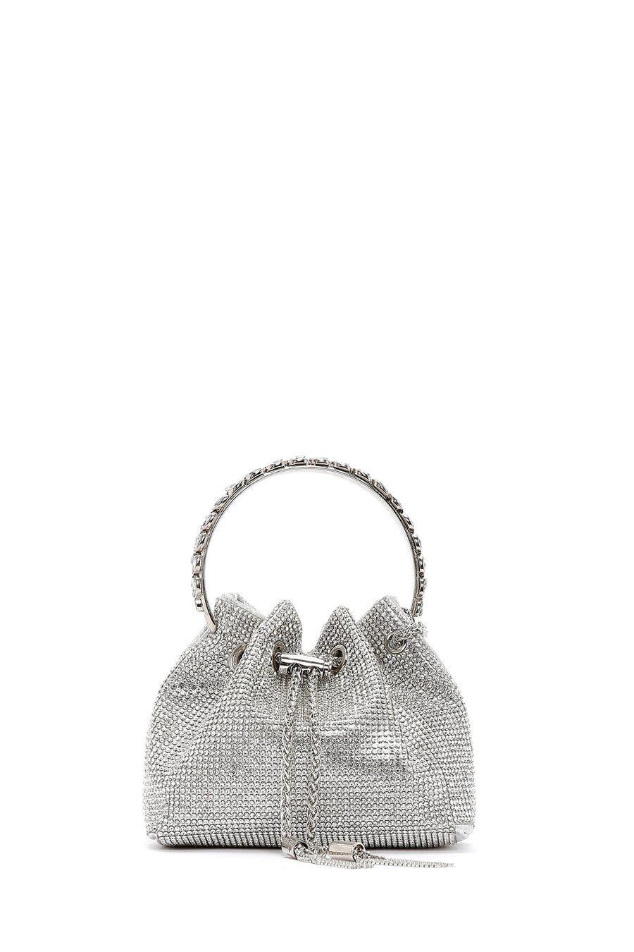 Women's Silver Long Chain Strap Stone Mini Evening Handbag