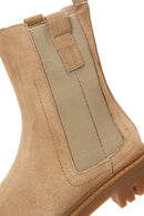Women's Beige Suede Leather Chelsea Boots | Derimod