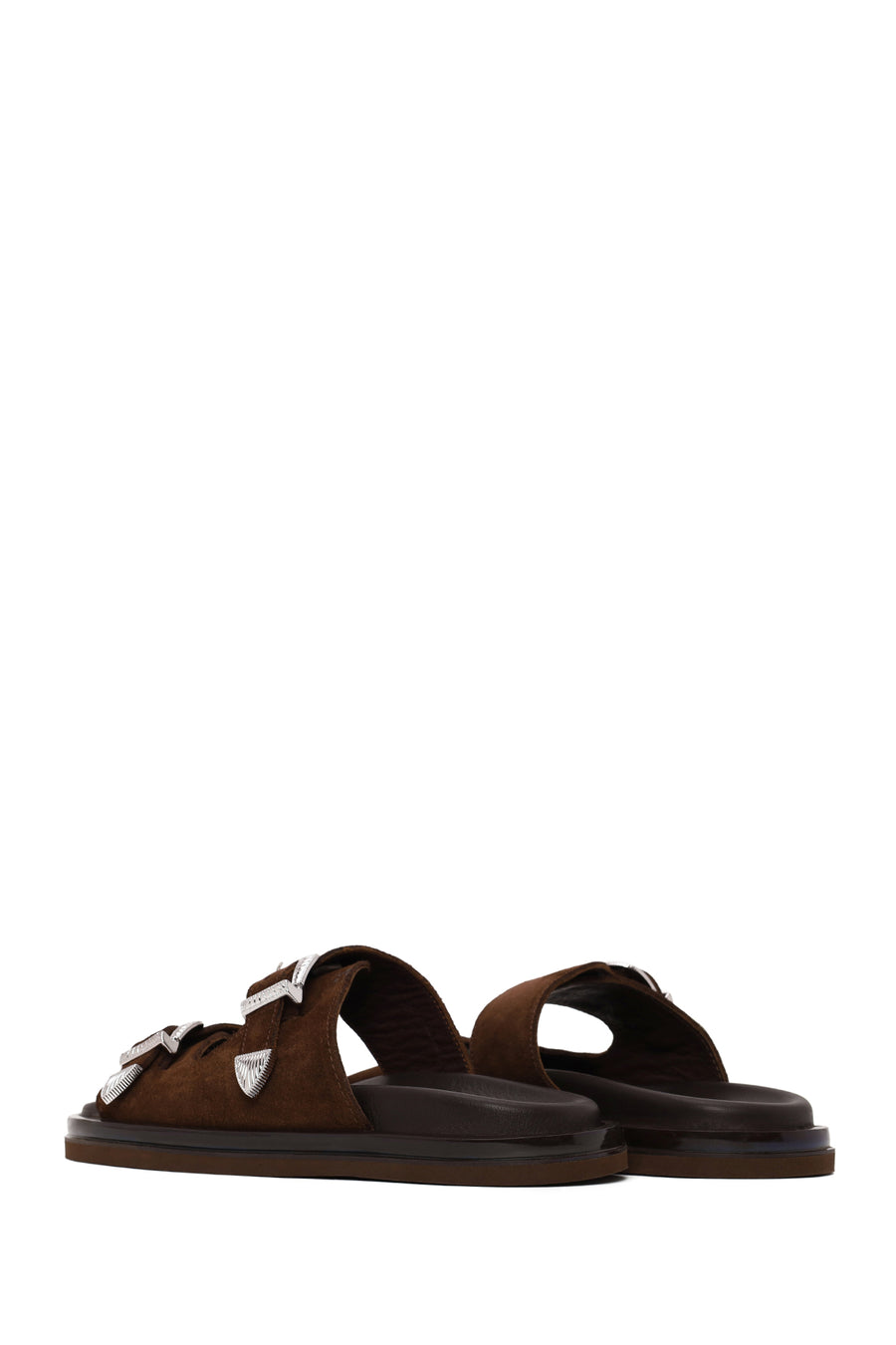Woman Brown Double-Buckle Suede Slipper