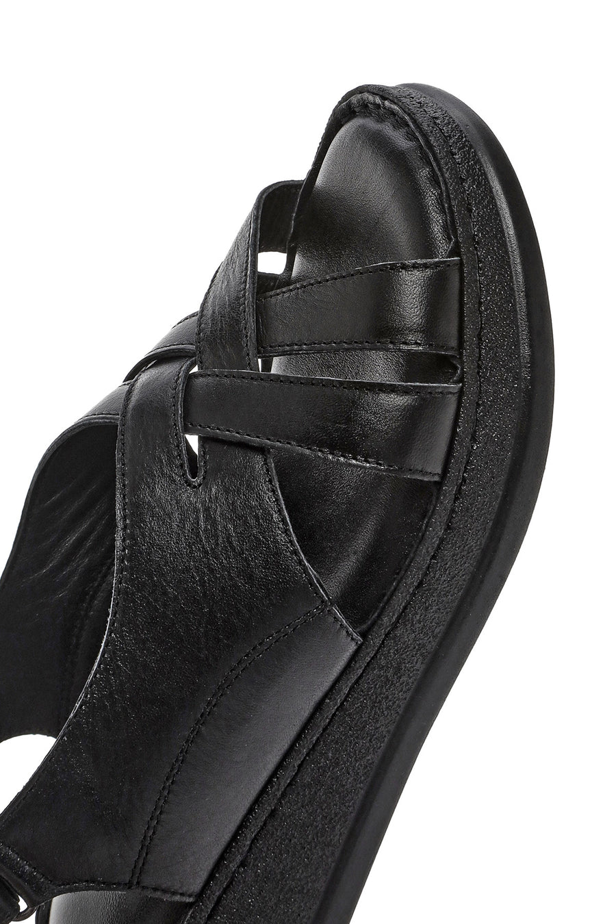 Kadın Siyah Kalın Tabanlı Deri Comfort Sandalet