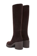 Woman Brown Zip Closure Chunky-Heel Suede Boots | Derimod