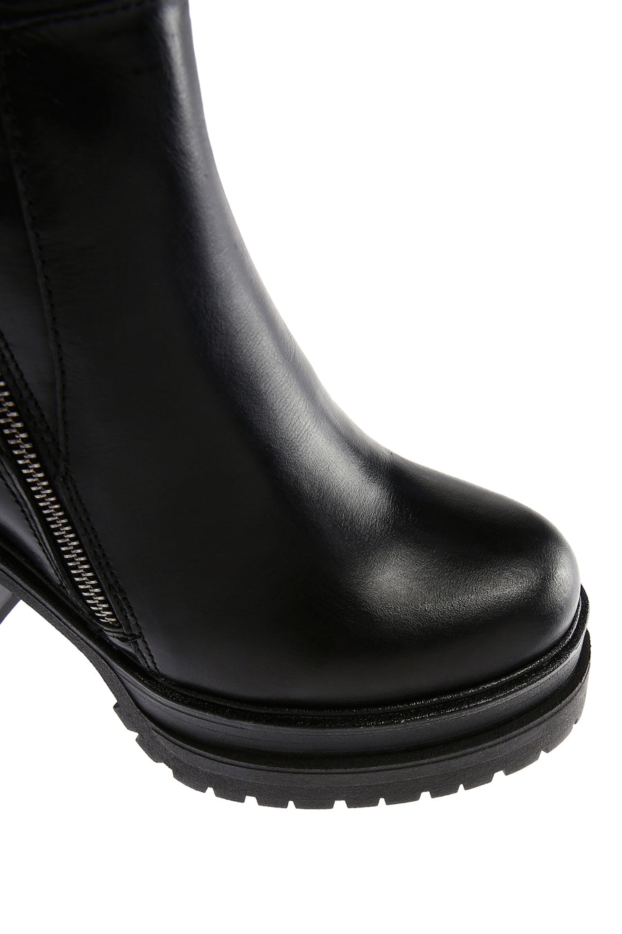 Women's Black Leather Zippered Platform Heeled Boots
