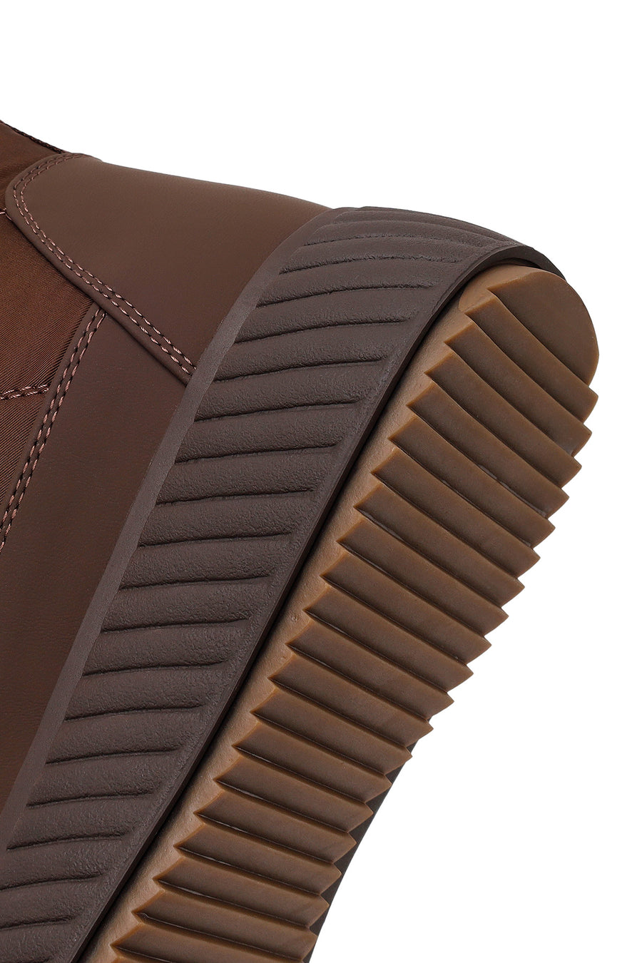 Woman Brown Zip Closure Thick-Soled Charmed Fabric Combat Boots