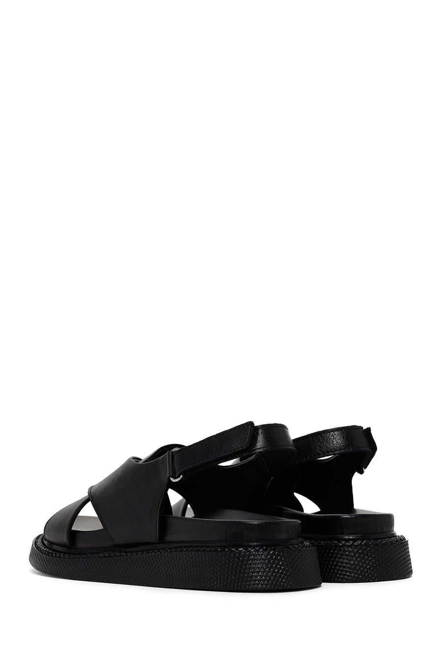 Women's Black Strappy Leather Comfort Sandals