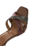 Women's Copper Ankle Strap Thin High Heel Patterned Leather Sandals | Derimod