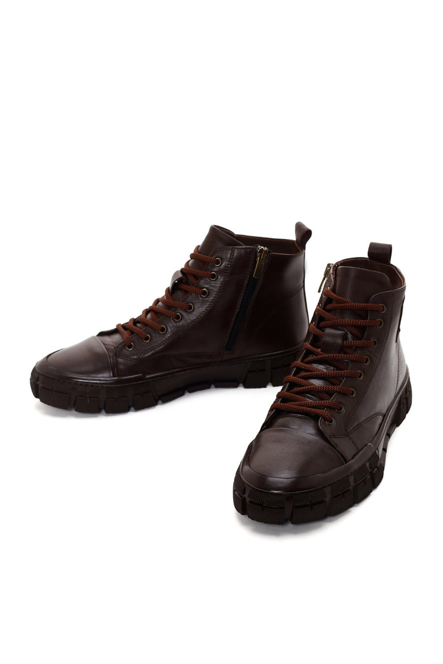 Erkek Kahverengi Deri Bilekli Sneaker