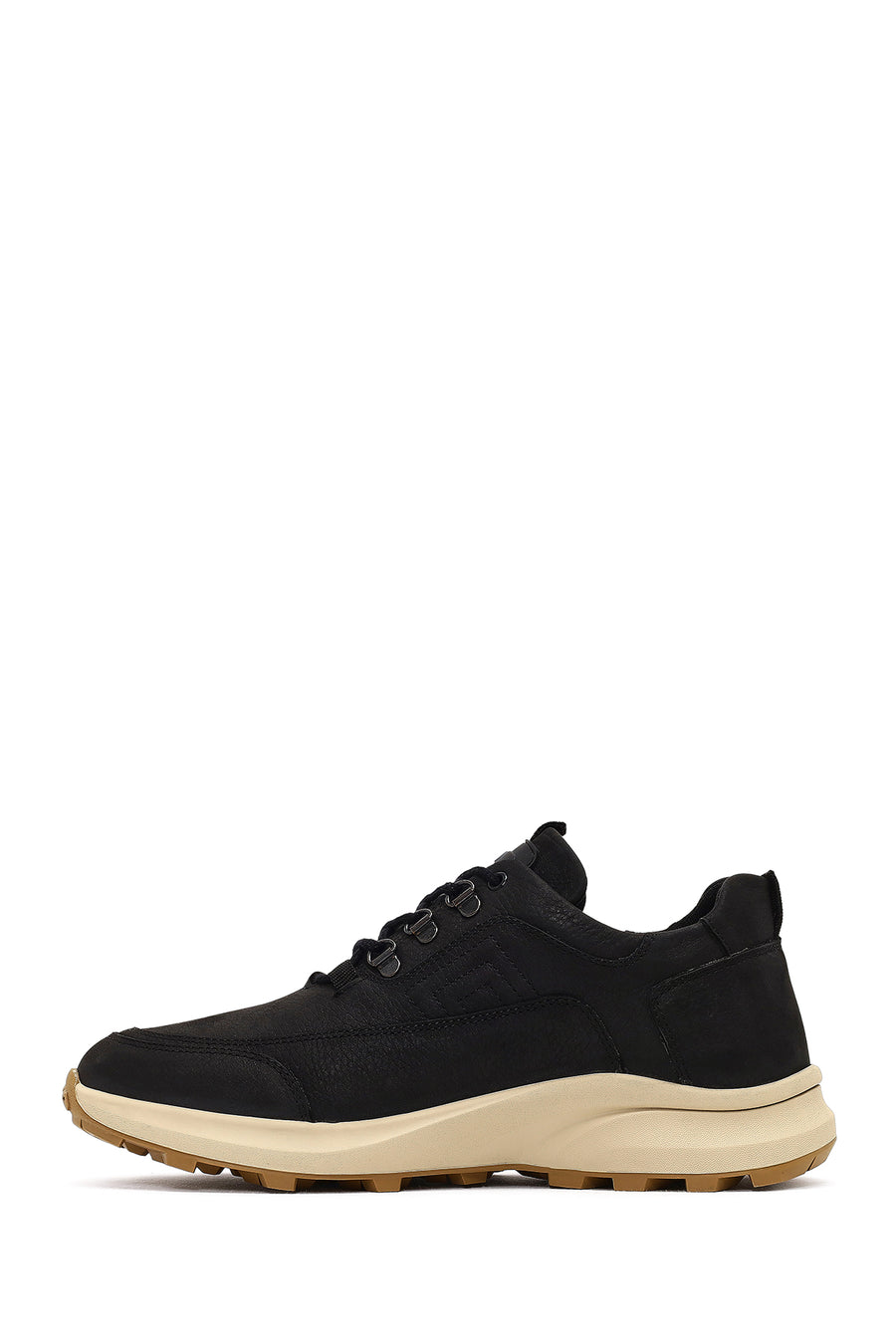 Men's Black Lace-Up Thick-Soled Nubuk Leather Casual Sneaker