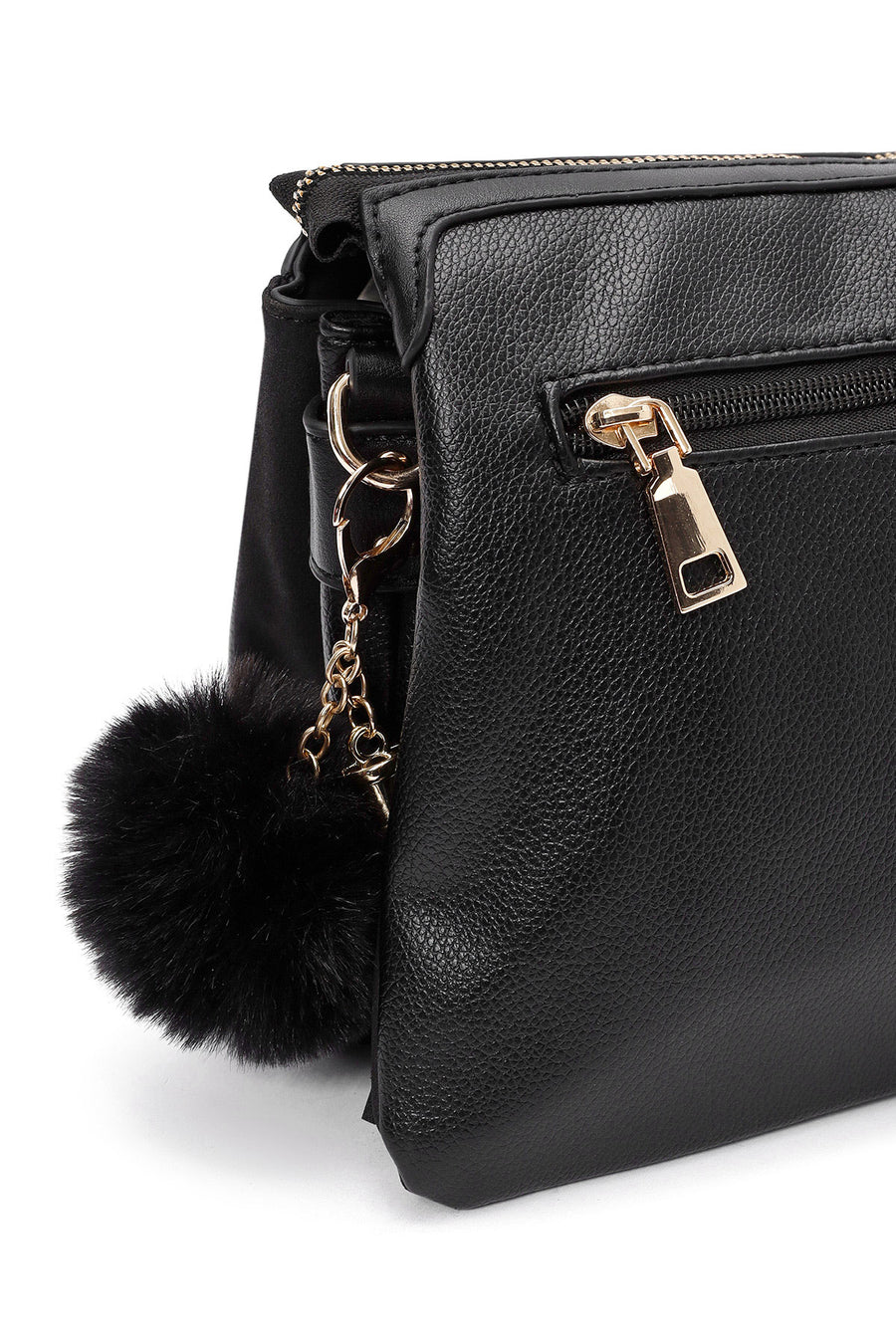 Women's Black Crossbody Bag with Accessory Detail