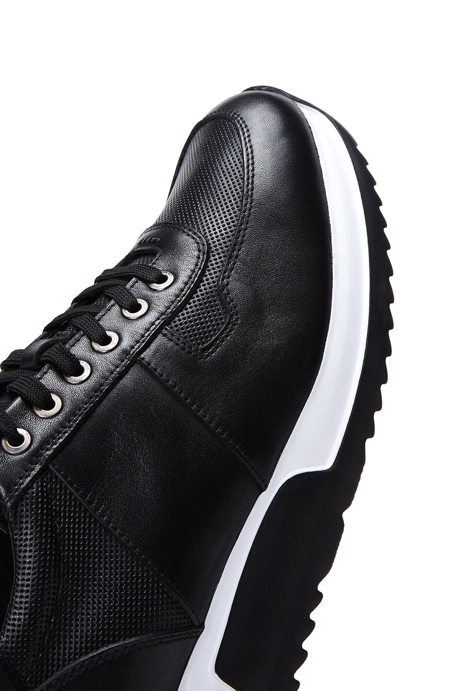 Erkek Siyah Deri Kalun Tabanlı Sneaker