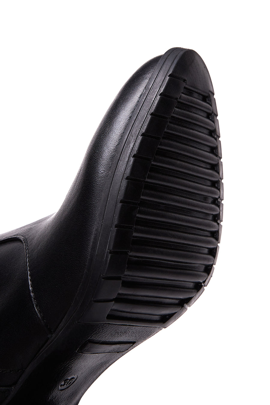 Women's Black Leather Zippered Heeled Boots