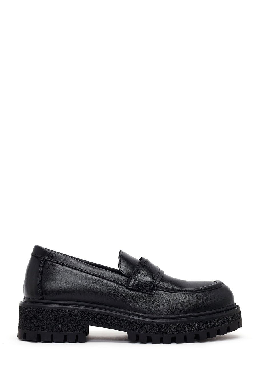Kadın Siyah Kalın Tabanlı Deri Maskülen Loafer AF410006DV | Derimod