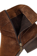 Woman Tan Zippered Suede Leather Cowboy Boots | Derimod