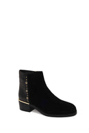 Woman Black Zip Closure Crocodile Patterned Chunky Heeled Suede Boots | Derimod