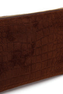 Woman Brown Chain Strap Printed Suede Clutch Bag | Derimod