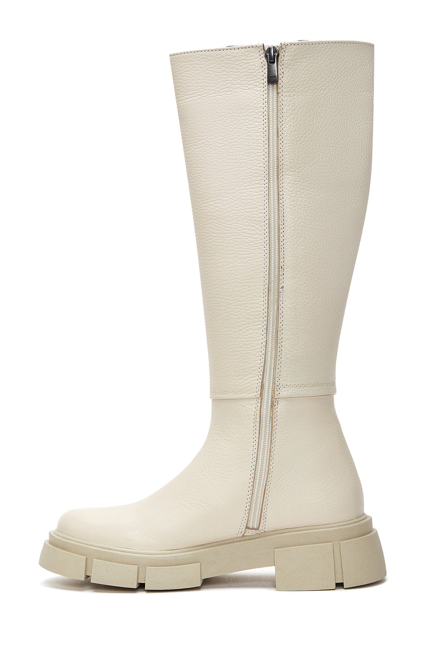Women's Beige Zippered Leather Boots