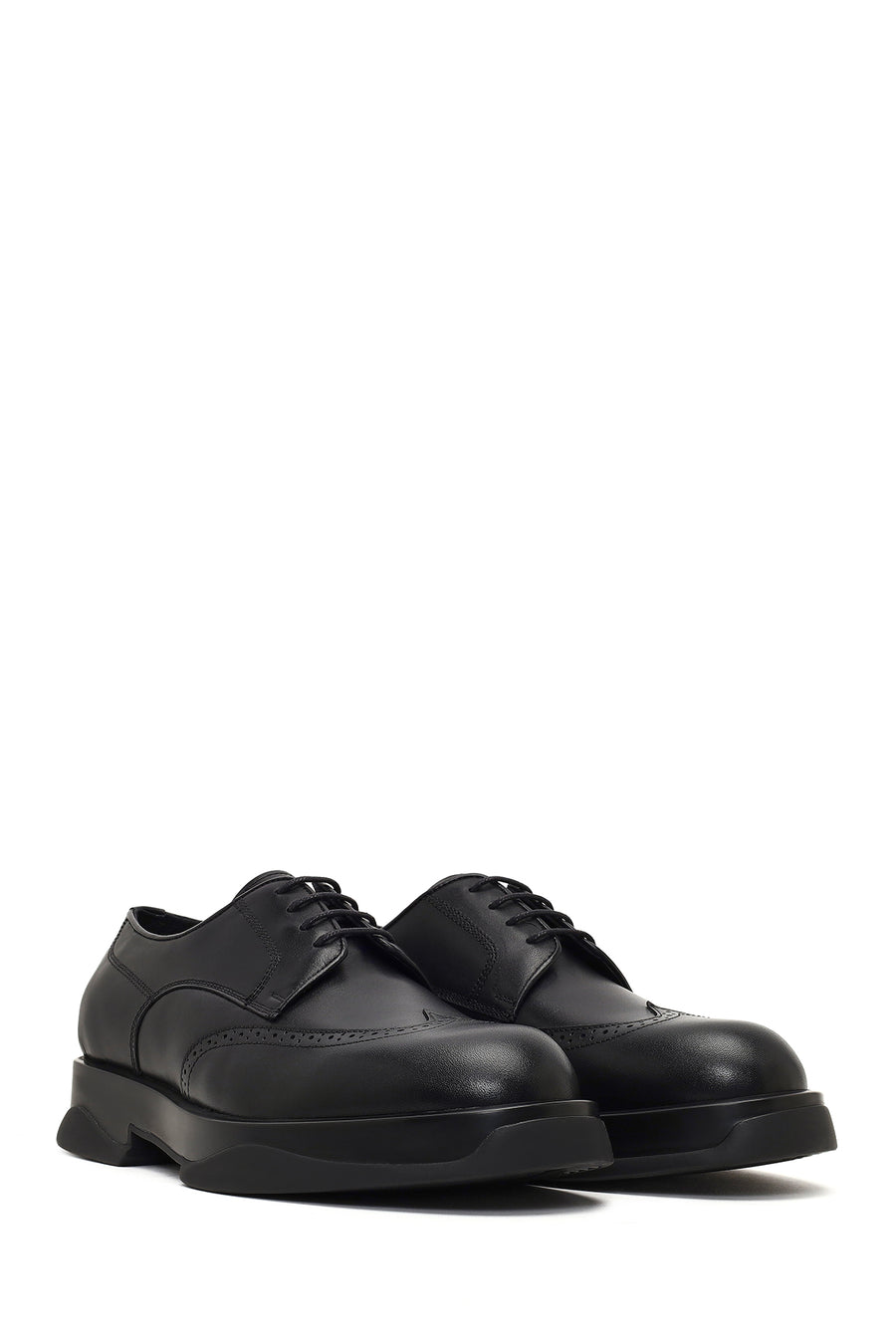Men's Black Lace-Up Thick-Soled Leather Casual Shoe
