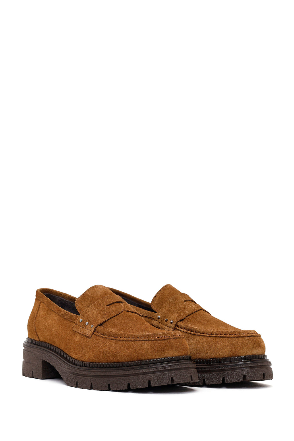 Kadın Taba Kalın Tabanlı Süet Deri Maskülen Loafer