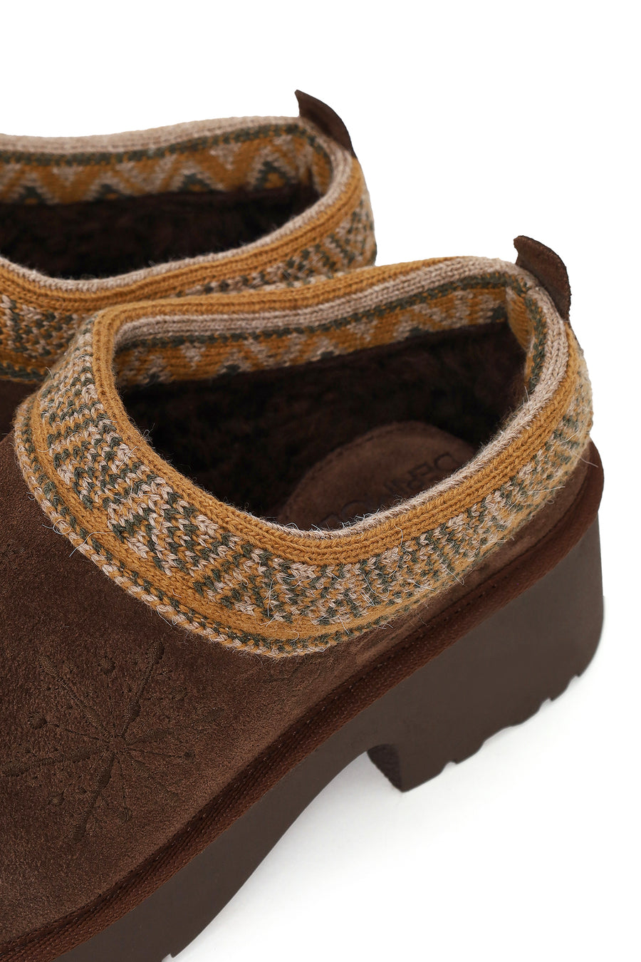 Woman Brown Patterned Chunky Heeled Suede Teddy Slipper