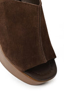 Woman Brown Platform High Chunky Heel Suede Slipper | Derimod