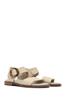 Women's Cream Buckled Leather Sandals | Derimod