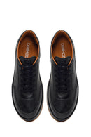 Erkek Siyah Bağcıklı Deri Sneaker | Derimod