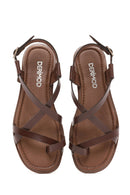 Women's Brown Buckle Leather Bodrum Sandals | Derimod