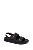 Male Black Double-Buckle Nubuck Leather Sandal | Derimod