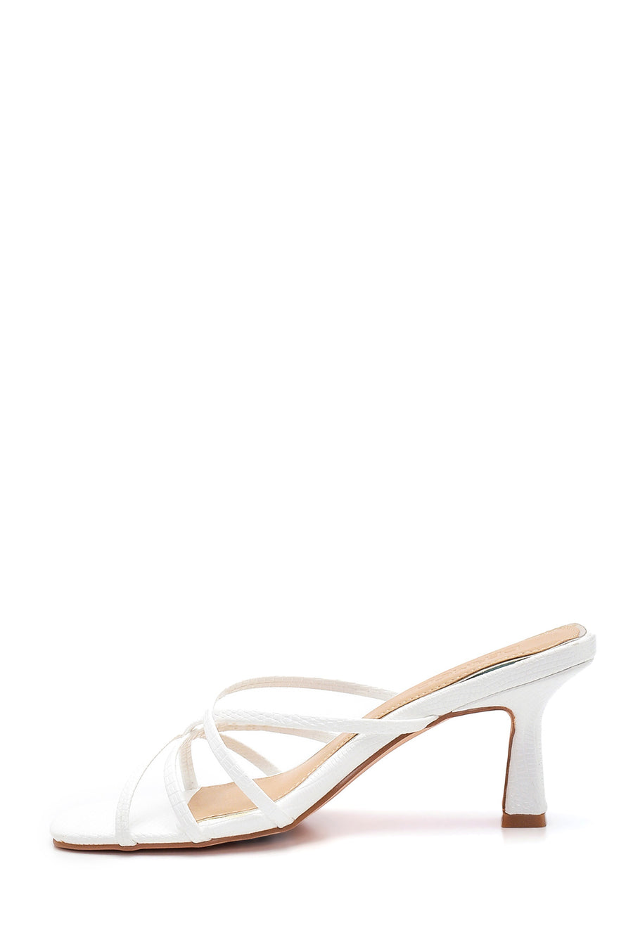 Women's White Printed Heeled Slippers