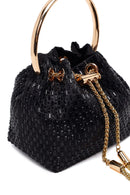 Women's Black Long Chain Strap Stone-Embellished Mini Evening Bag | Derimod