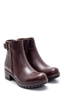 Women's Leather Buckle Detailed Zippered Boots | Derimod