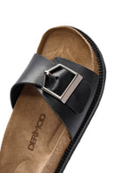Women's Black Buckle Leather Slippers | Derimod
