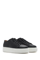 Men's Black Lace-up Thick-Sole Leather Sneaker | Derimod