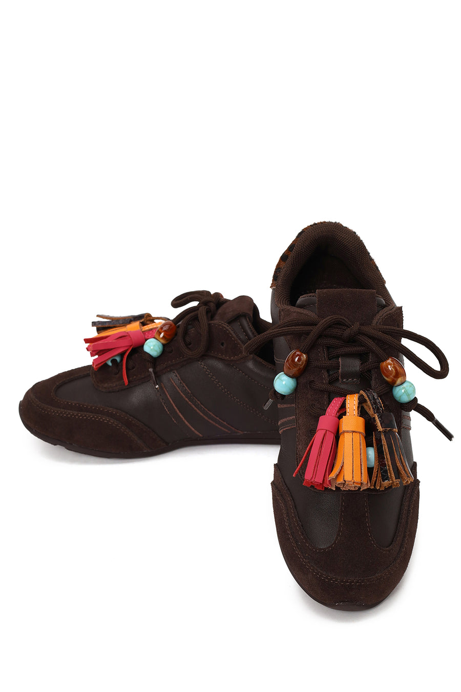 Woman Brown Lace-Up Leopard Leather Sneaker with Charm
