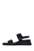 Women's Black Wedge Heeled Leather Sandals | Derimod