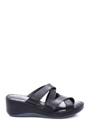 Women's Leather Comfort Wedge Heel Slippers | Derimod