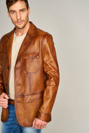 Kevin Erkek Camel Blazer Deri Ceket | Derimod