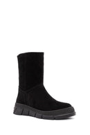 Women's Black Zippered Suede Leather Comfort Boots | Derimod