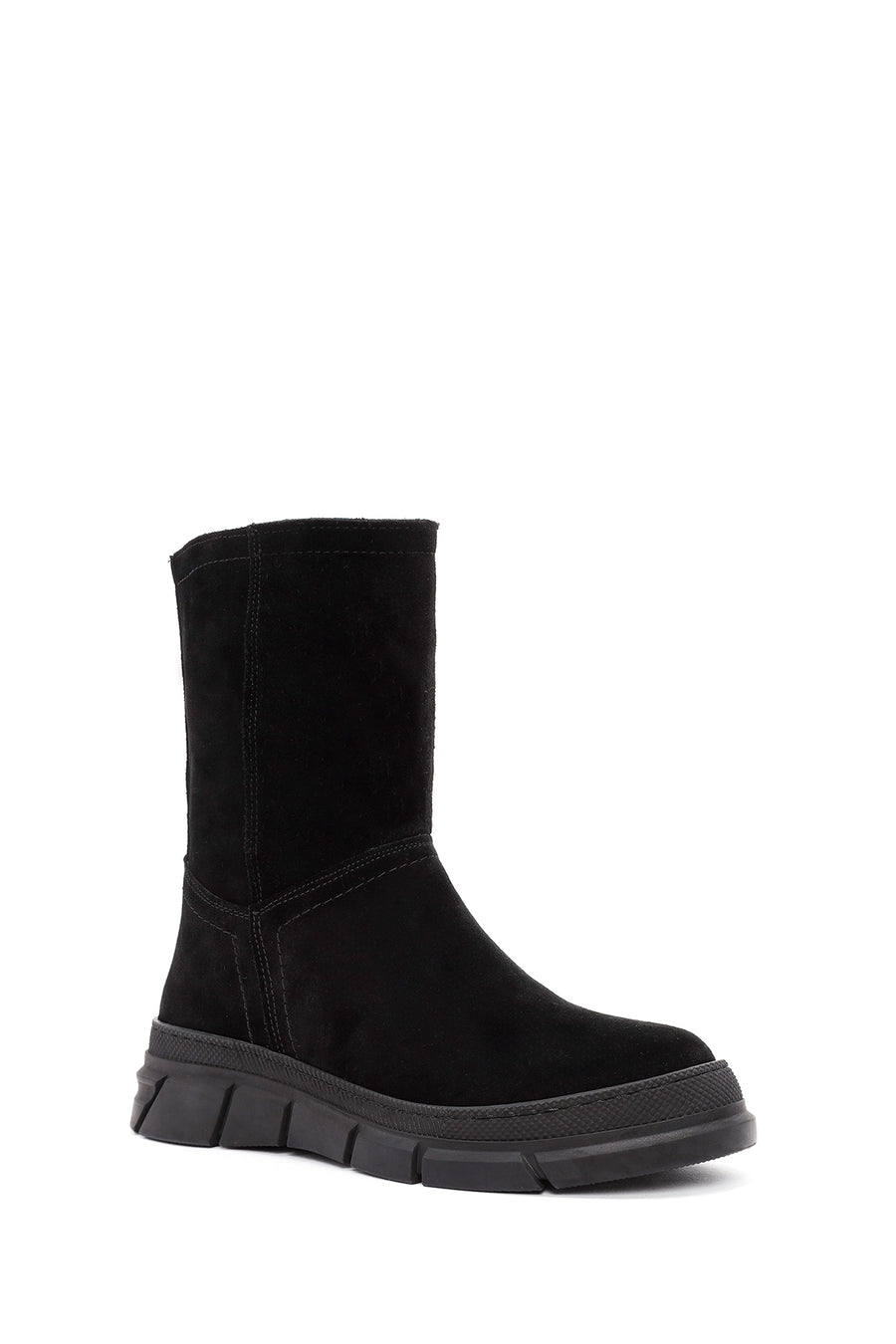 Women's Black Zippered Suede Leather Comfort Boots