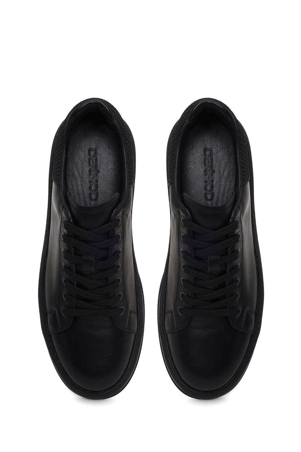 Erkek Siyah Bağcıklı Kalın Tabanlı Deri Sneaker
