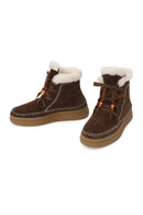 Woman Dark Mink Lace-Up Thick-Soled Suede Teddy Boots | Derimod