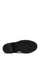 Woman Black Zip Closure Thick-Heeled Leather Boots | Derimod