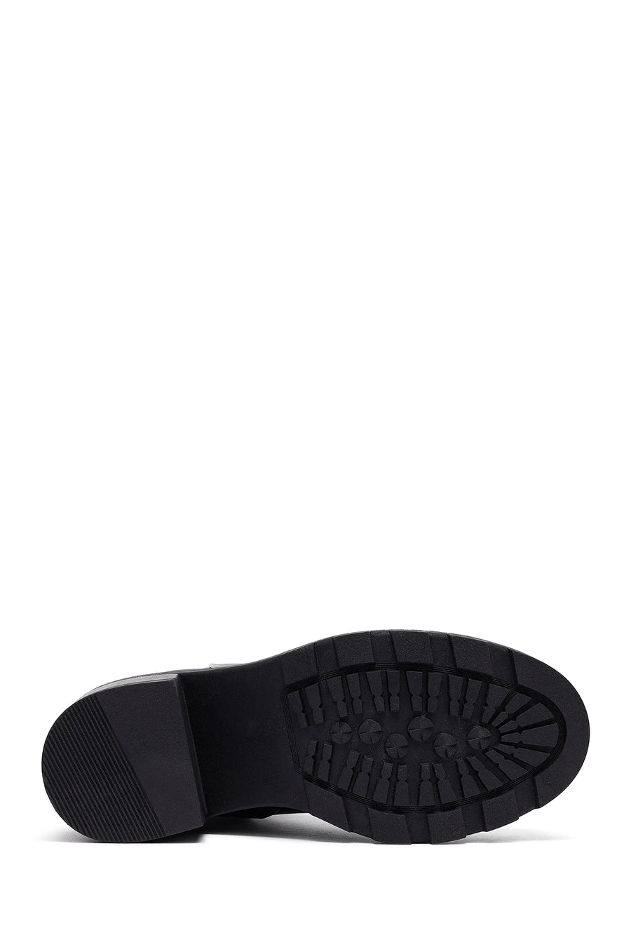 Woman Black Zip Closure Platform Thick-heeled Leather Boots