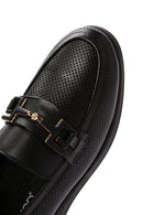 Women's Black Buckled Leather Comfort Loafer | Derimod