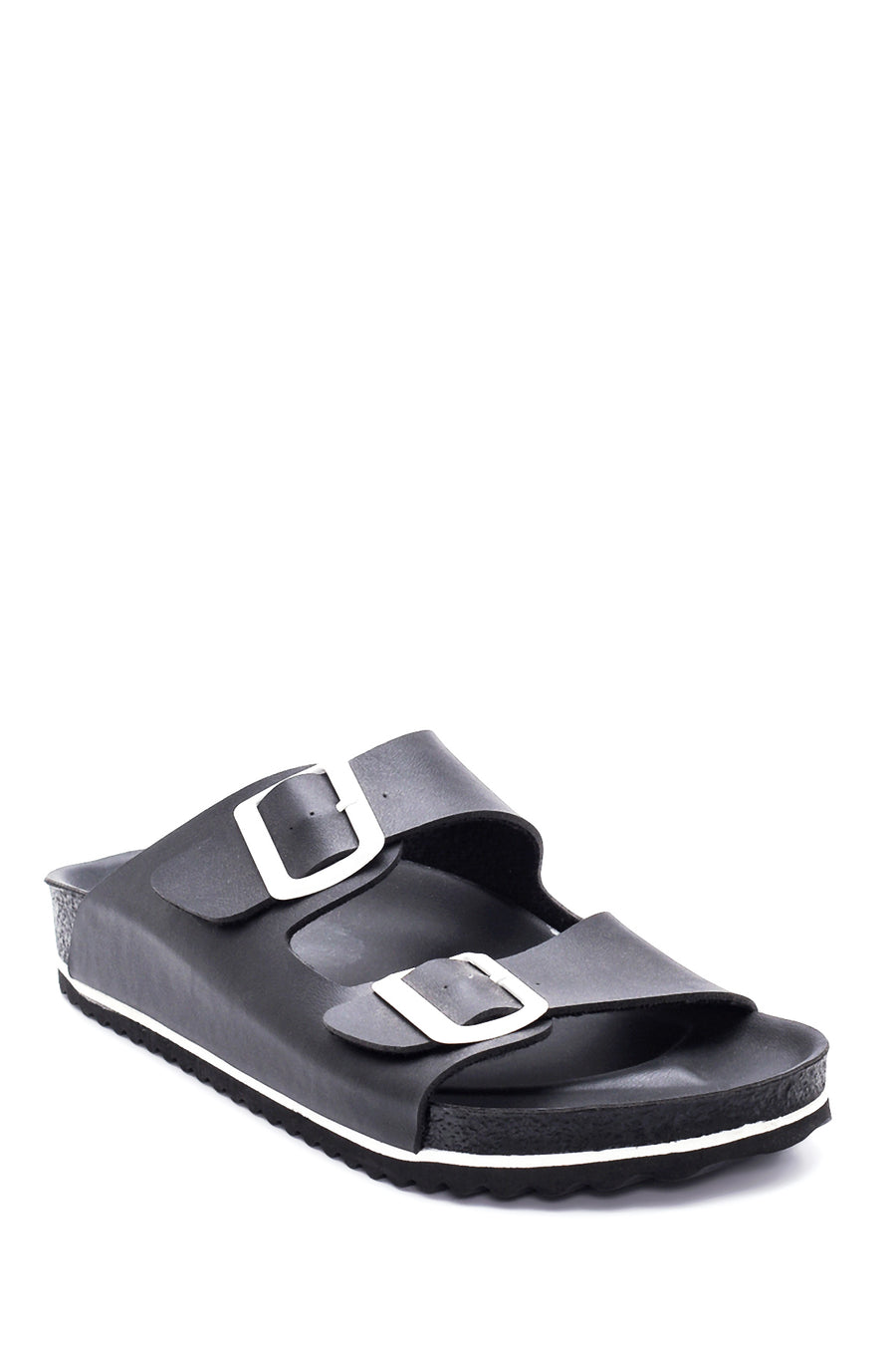 Women's Black Double Buckle Slippers