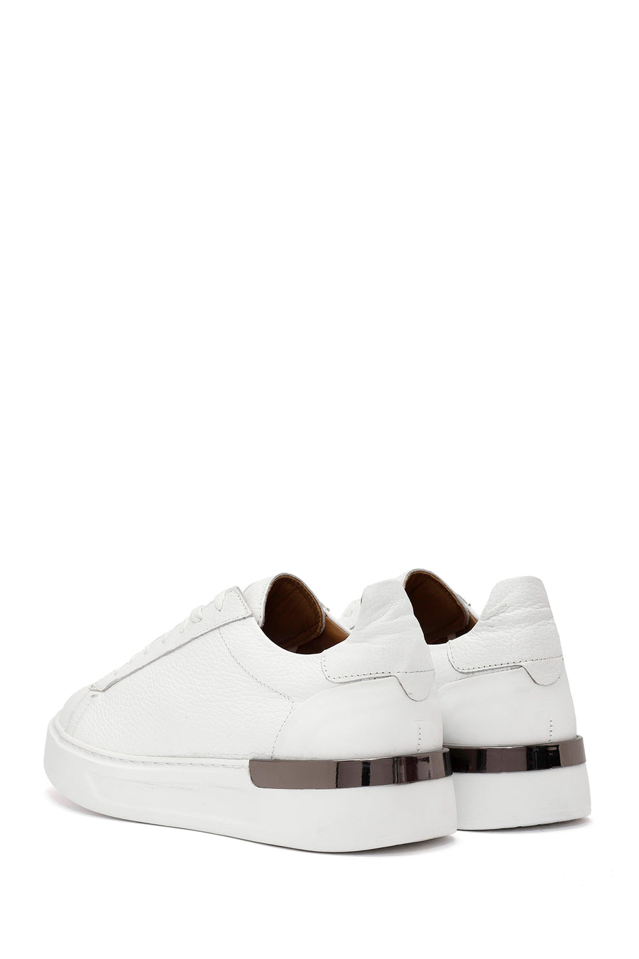 Erkek Beyaz Bağcıklı Kalın Tabanlı Deri Sneaker
